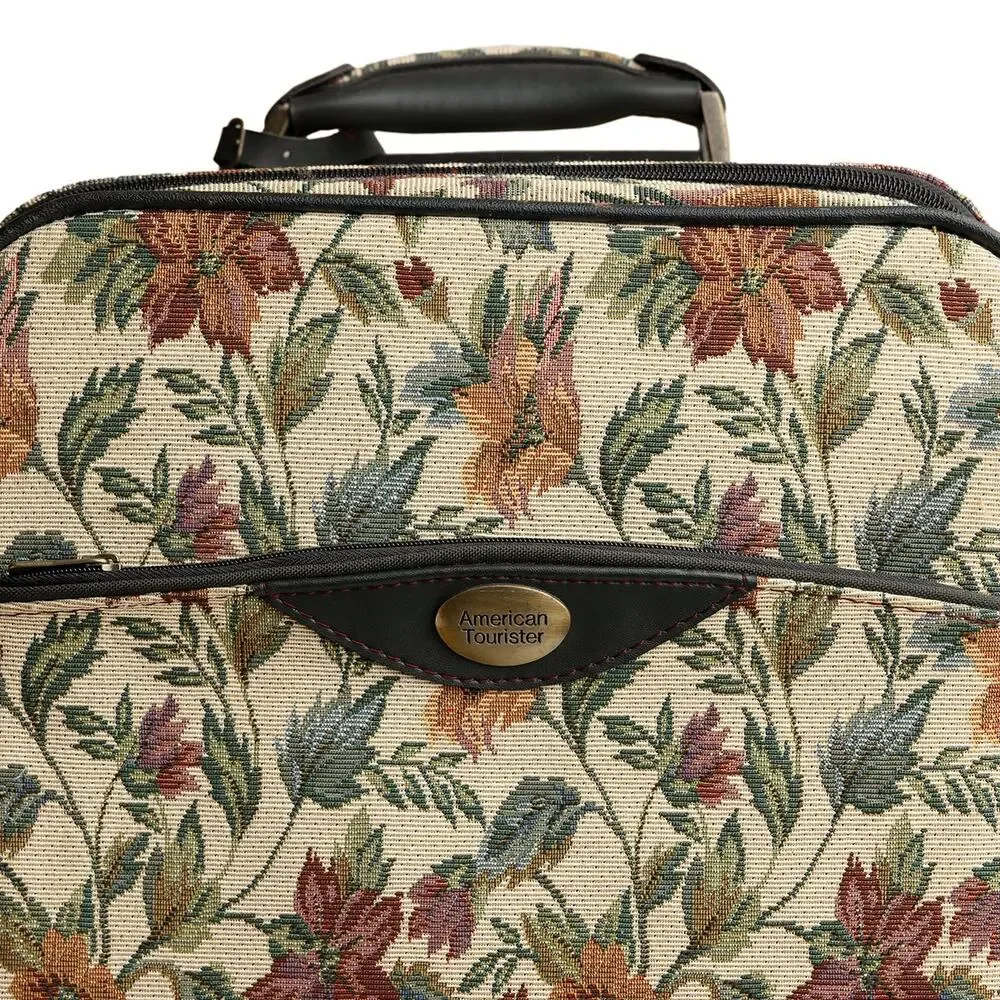 Vintage American Tourister Floral Tapestry Rolling Suitcase w/Original Lock &Key